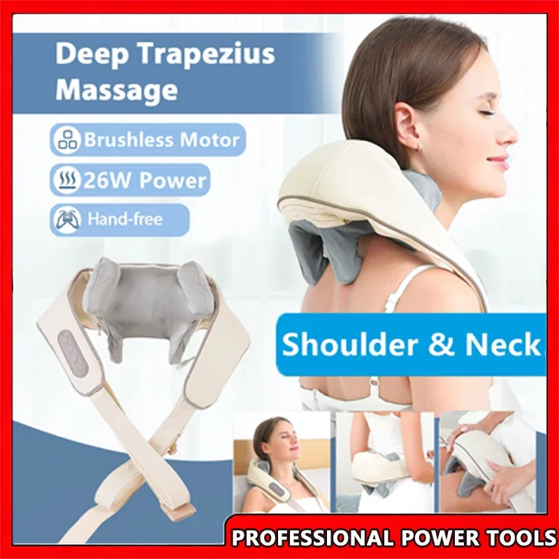 

2026 New 26W Brushless Motor Neck And Shoulder Massager Wireless Shoulder And Back Kneading Massage Shawl Neck Masajeador