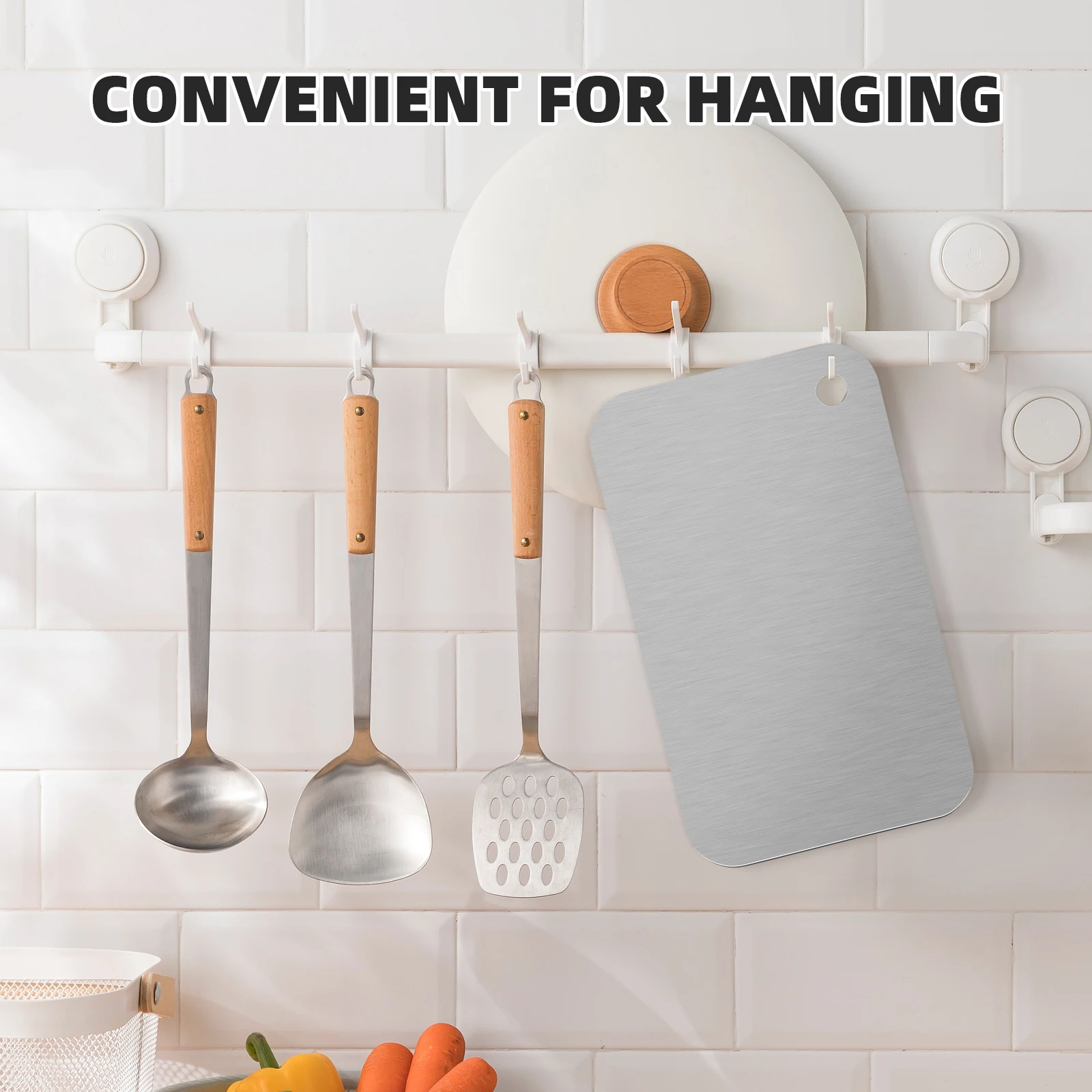 

Stainless Steel Cutting Board 15X24X0.2Cm Reversible Waterproof Rustproof Dishwasher Safe Kitchen Chopping Block With Handle For