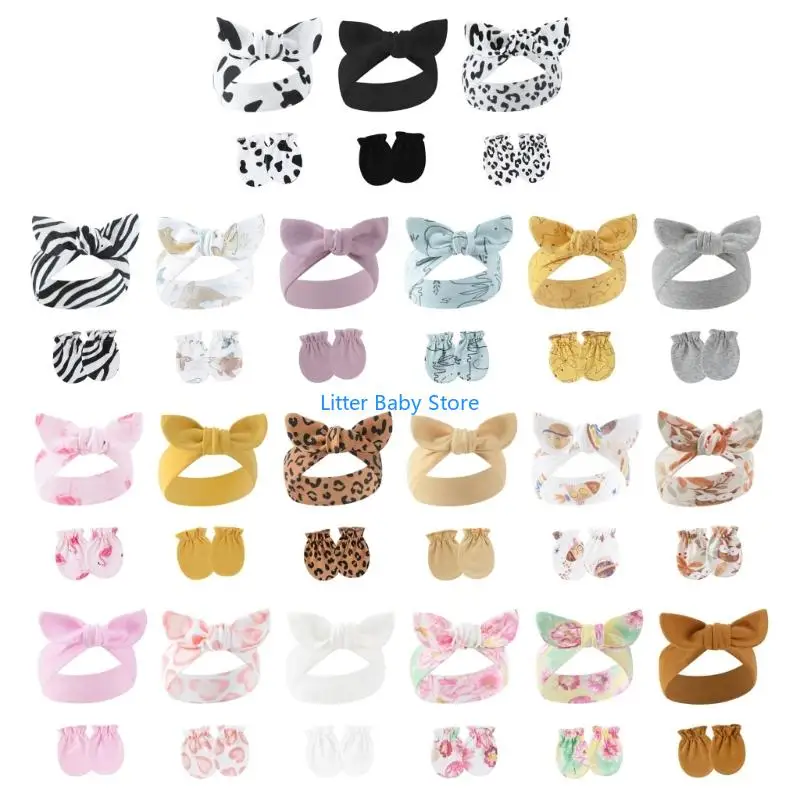N80C Bohemian Baby Headband Cotton Gloves Hair Accessories for Infant Girls