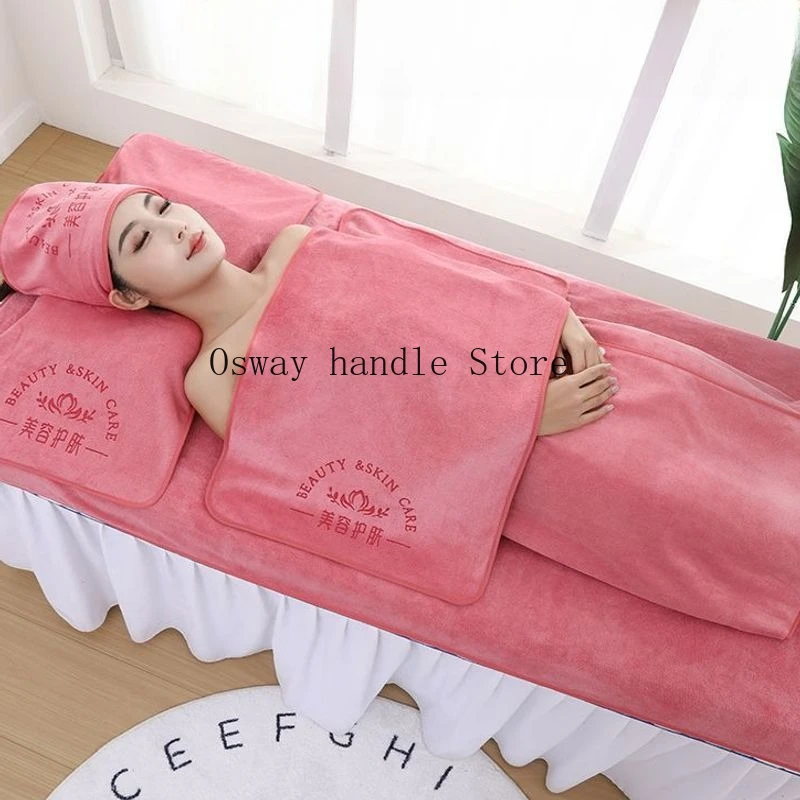 Custom Logo Beauty Salon 3pcs Microfiber Towel Set, Turban+ Chest Towel + Pillow Cover, Salon Bed Bath Hair Towels Sets