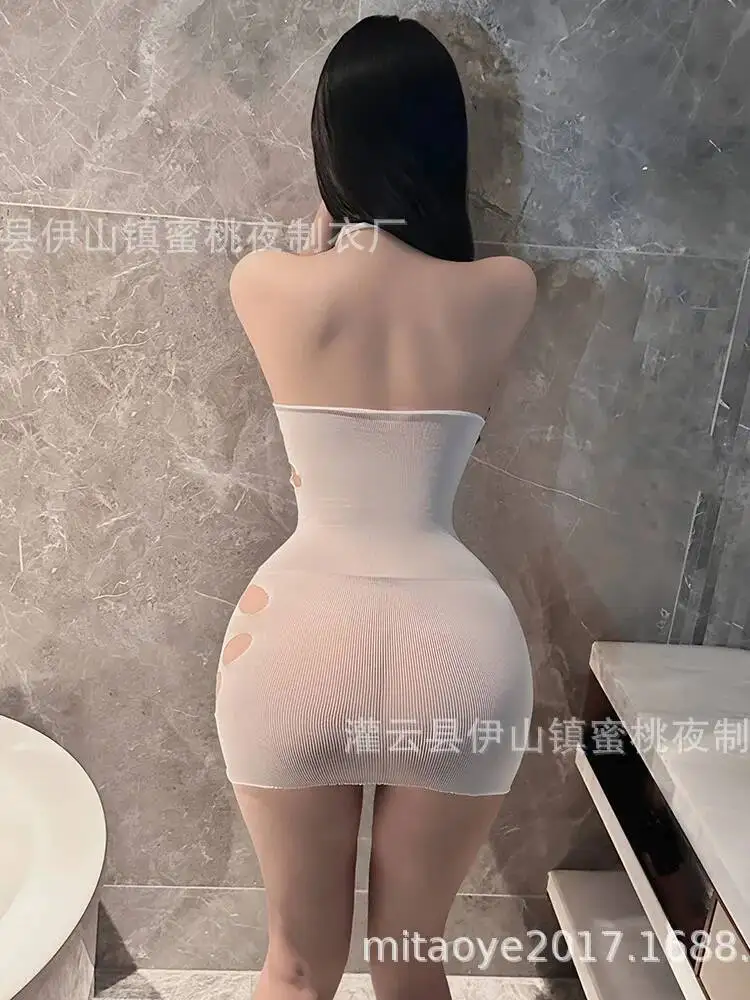 Sexy licou cou évider maille couleur unie robe élégante déchiré Passion épaule étreinte robe courte pur désir charmant 28KE