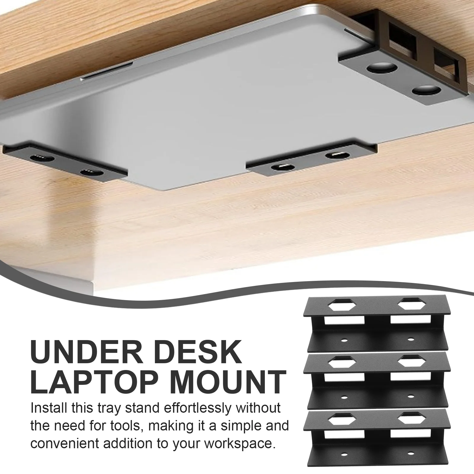 Under-desk Laptop Metal Tray Holder Invisible Storage Bracket (black) Stand Table Hidden Docking Station Mount Carbon Steel