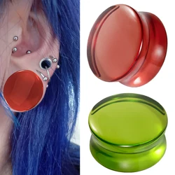 1PC Glass Round Ear Expanders Ear Gauges Red/Green Transparent Glass Ear Plugs Ear Strechers Lobe Tunnels Body Piercing Jewelry