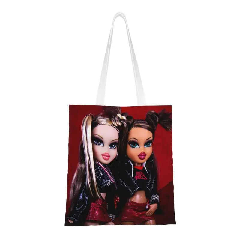 Bolso de mano con estampado de Bratz Rock Angelz Cloe And Yasmin, bolso de hombro de lona duradero para compras