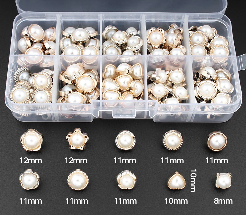 100pcs Fashionable Buttons 8-12mm Gold Color Plastic Shank Button Blouse Sweater Accessories Various Styles