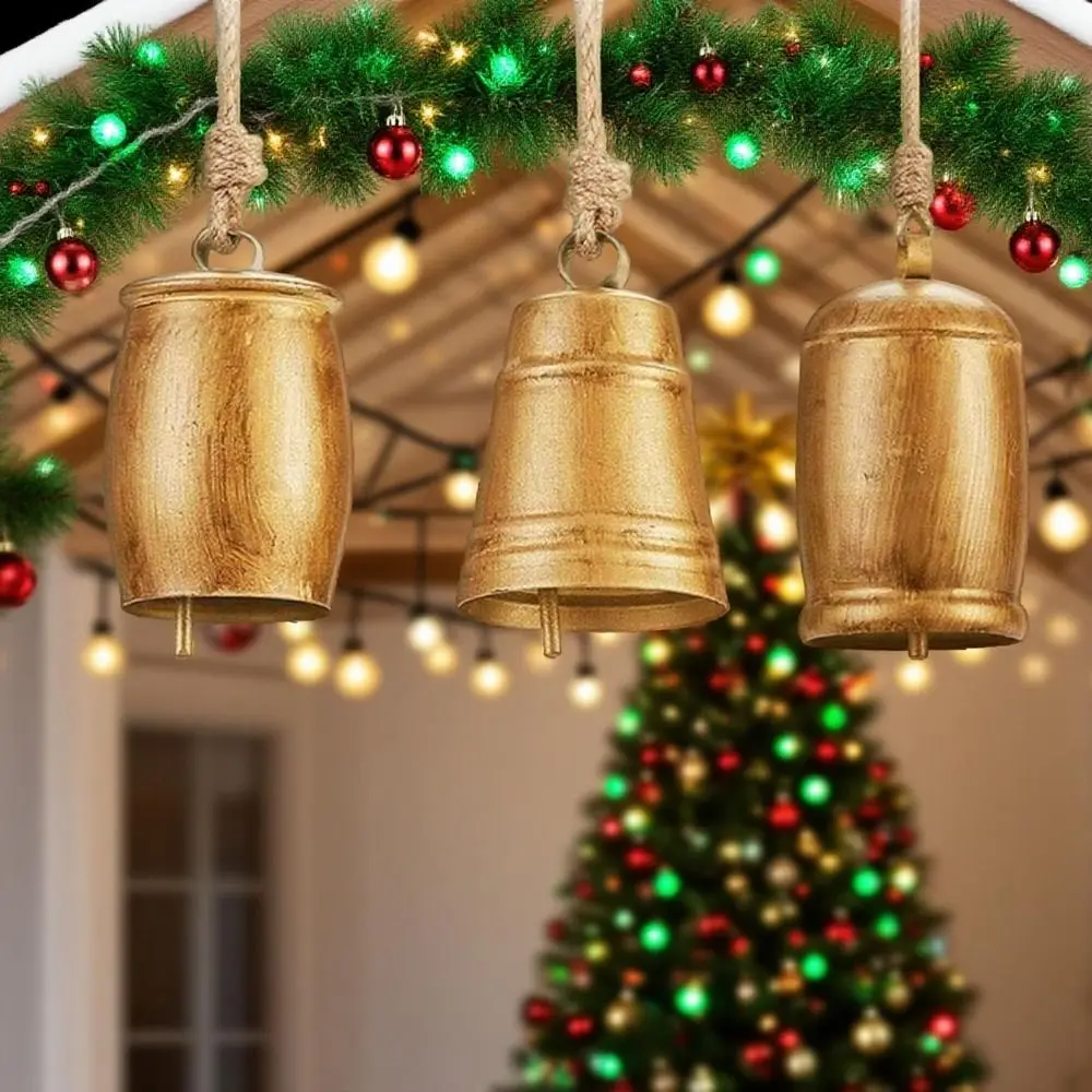 

Handmade Metal Hanging Bells Round Mouth Corrosion Resistant Bell Wind Chimes Hanging Rope Vintage Style Retro Windbell