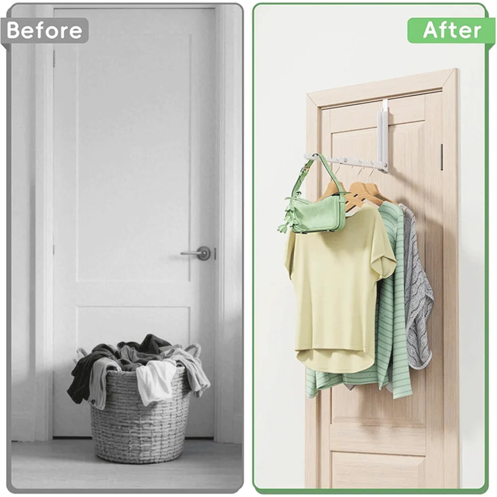 Lightweight Over the Door Clothes Hanger White Metal Foldable Drying Rack with Extendable Rod 10 Hanging Positions