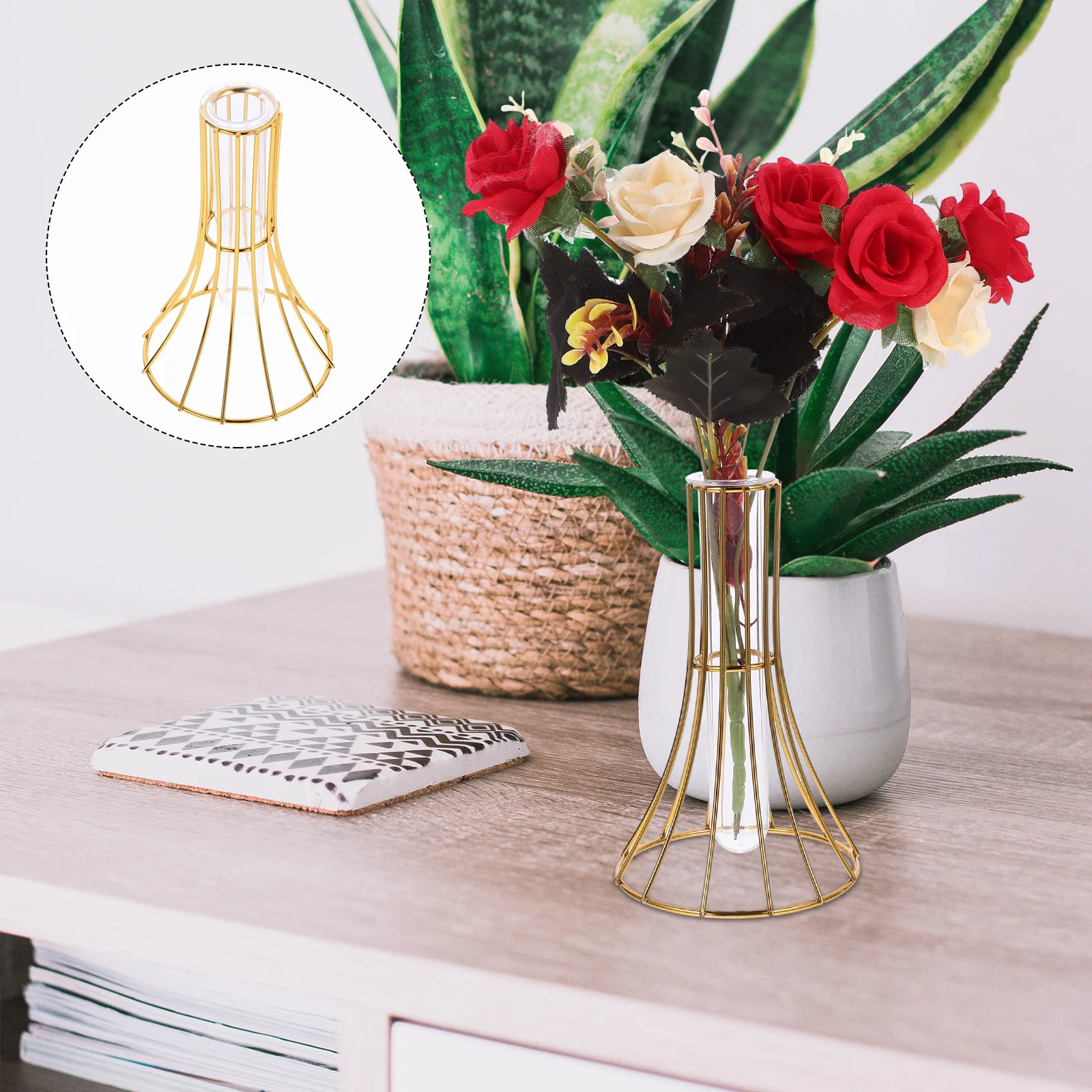

Iron Art Vase 2303E 02 Small Waist Gold Thick Plastic Durable Transparent Flower Vase Hydroponic Container Living Room Decor