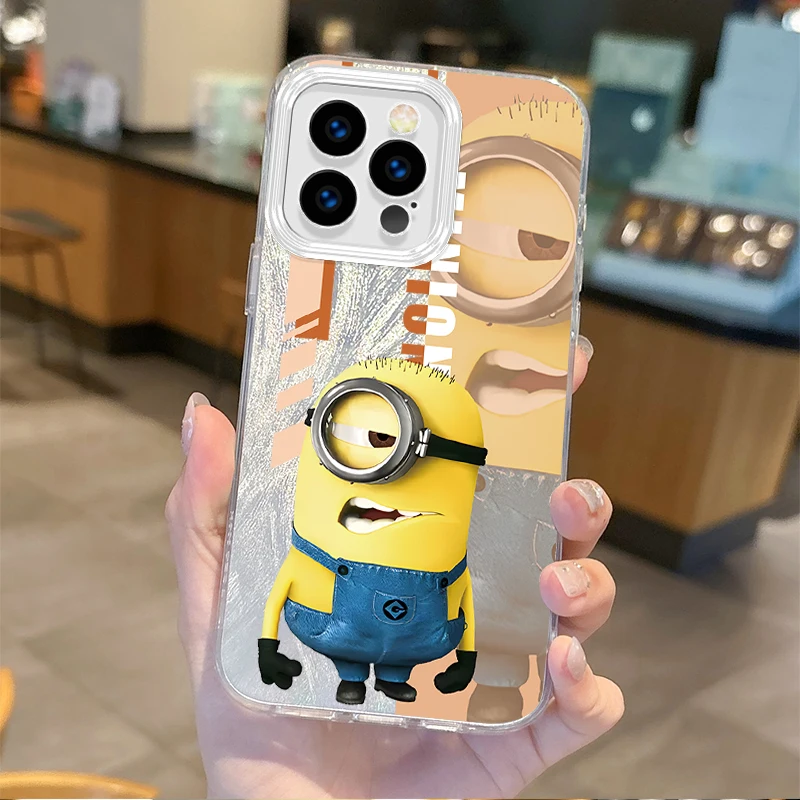 Cute M-Minions iPhone 16 Cartoon Phone Case for iPhone 16 15 14 13 12 11 8 7 6 Pro Max Plus XS XR Non-Slip Shockproof Back Cover