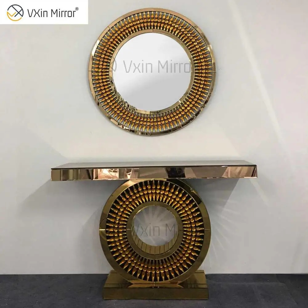 

Luxury Crystal Glass Brown Console Table With Mirror