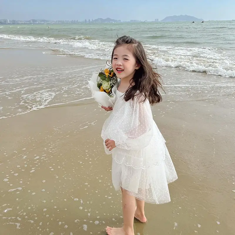 Fashion Flowers Embroidery Elegant Princess Dress Birthday Party Kids Clothes 2 3 4 5 6 7 8 Years Girls Dress Summer White Dress