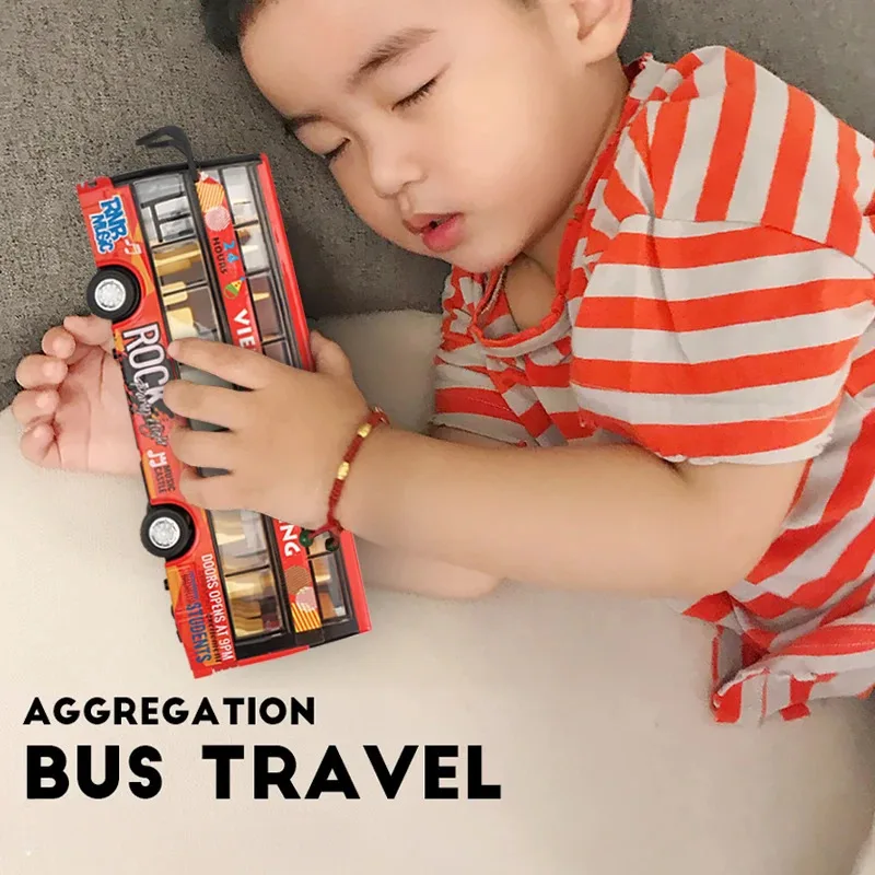 نموذج حافلة لمشاهدة معالم المدينة ذات الطابقين، ضوء الصوت، ألعاب التراجع، سيارة الأطفال الصبي، هدية محاكاة سبيكة مصغرة