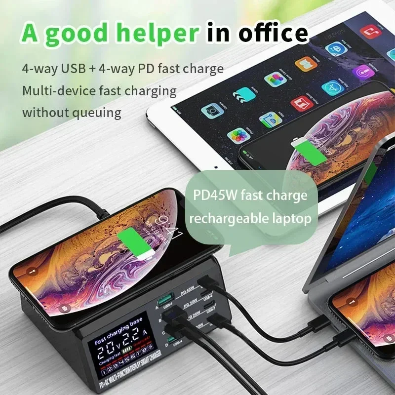 110W Wireless Charger 8 Port LED Display USB Charger fast charger PD USBC Tablet Fast Chargers For iPhone Xiaomi Huawei Samsung