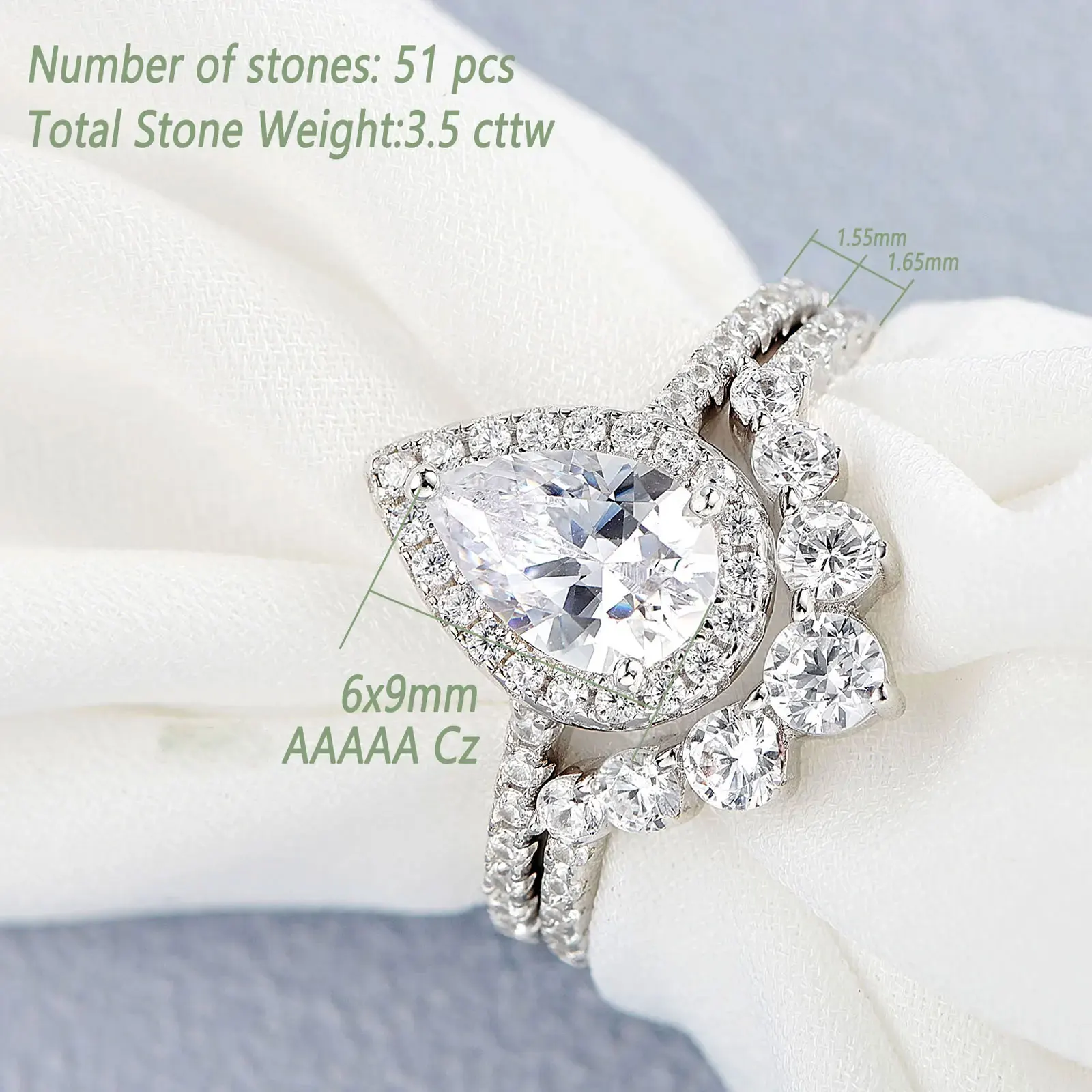 Newshe 1.5 Ct Halo Pear Cut 925 Silver Engagement Ring Set for Women Cambered Wedding Band High Grade Cz Luxury Bridal Jewelry