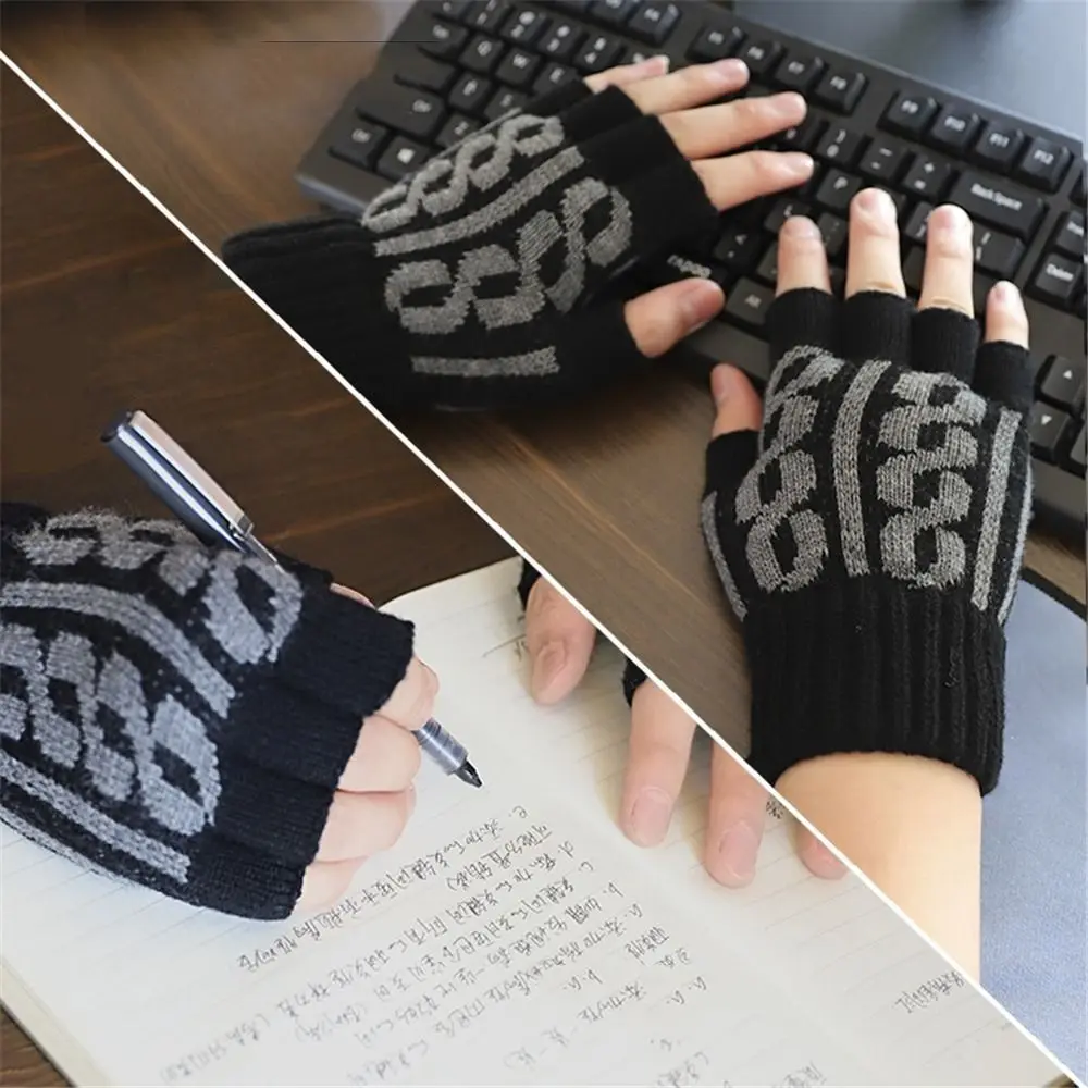 Daily Warm Knitted Fingerless Gloves Elastic Windproof Cold Proof Driving Gloves Thick Short Mittens for Writting Office