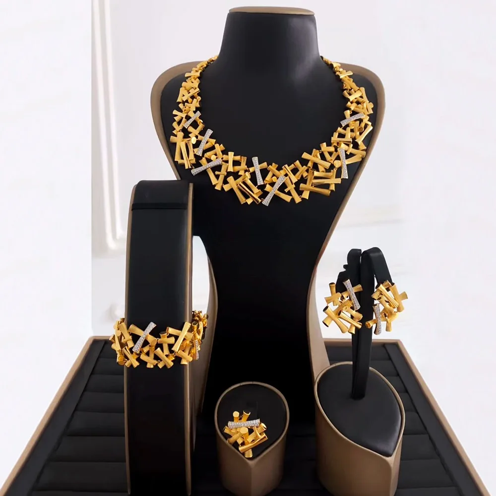 GODKI New Fashion Bamboo Bone African Bridal Jewelry Set For Women Wedding Party Nigerian Dubai Necklace Earring Set