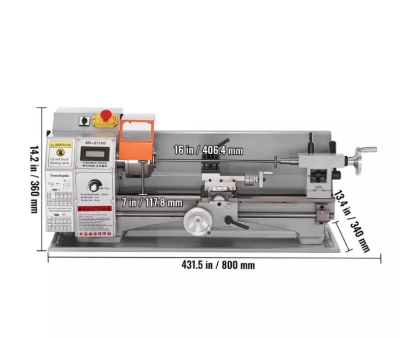 7'' x 16'' Metal Lathe Machine, 800W Precision Benchtop Power Metal Lathe, 150-2500 RPM Continuously Variable Speed