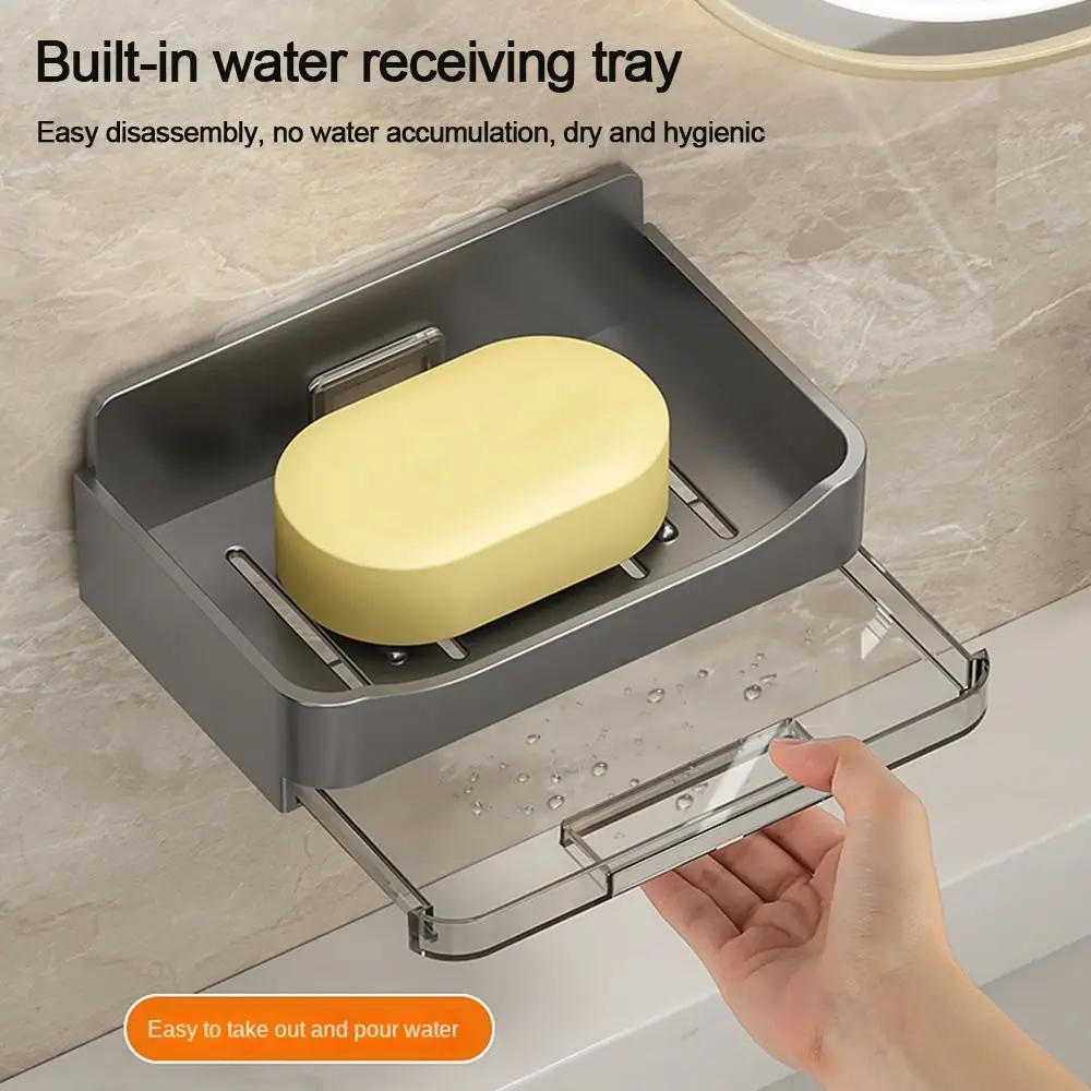 Durable Wall Mounted Soap Dish ABS Drainable Storage Rack Soap Box Bathroom Kitchen Sink Organizer