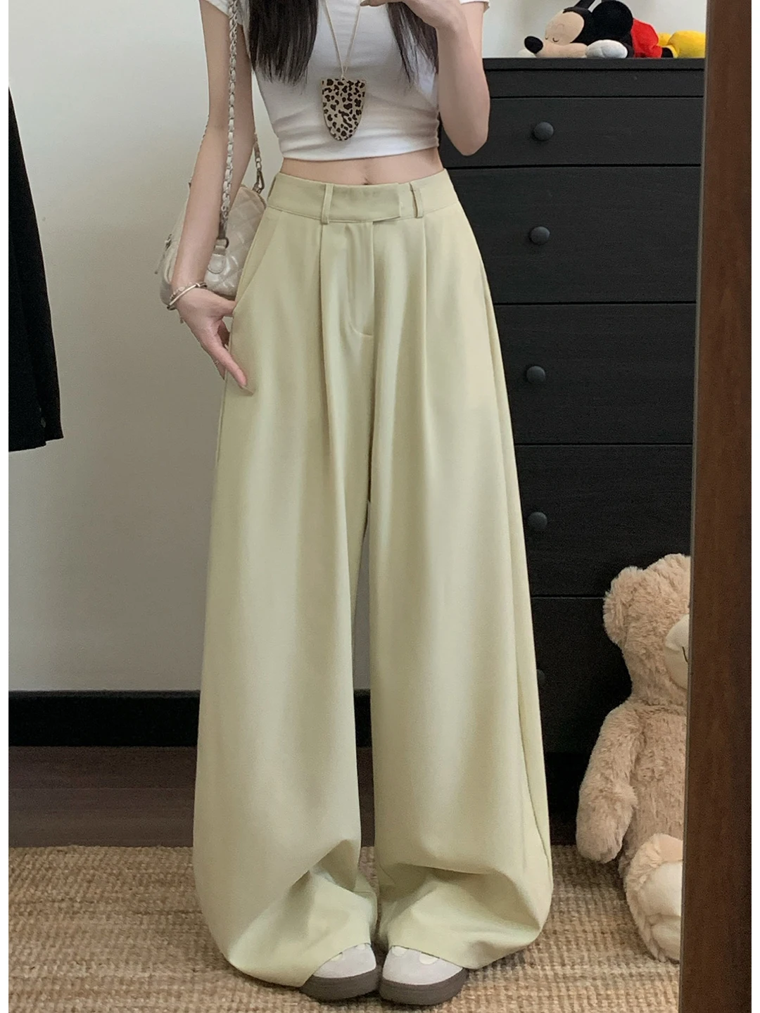 

2026 New Women's High Waist Wide Leg Pants Pure Color Casual Drapey Loose Floor-Length Trousers Korean Style Straight Cut