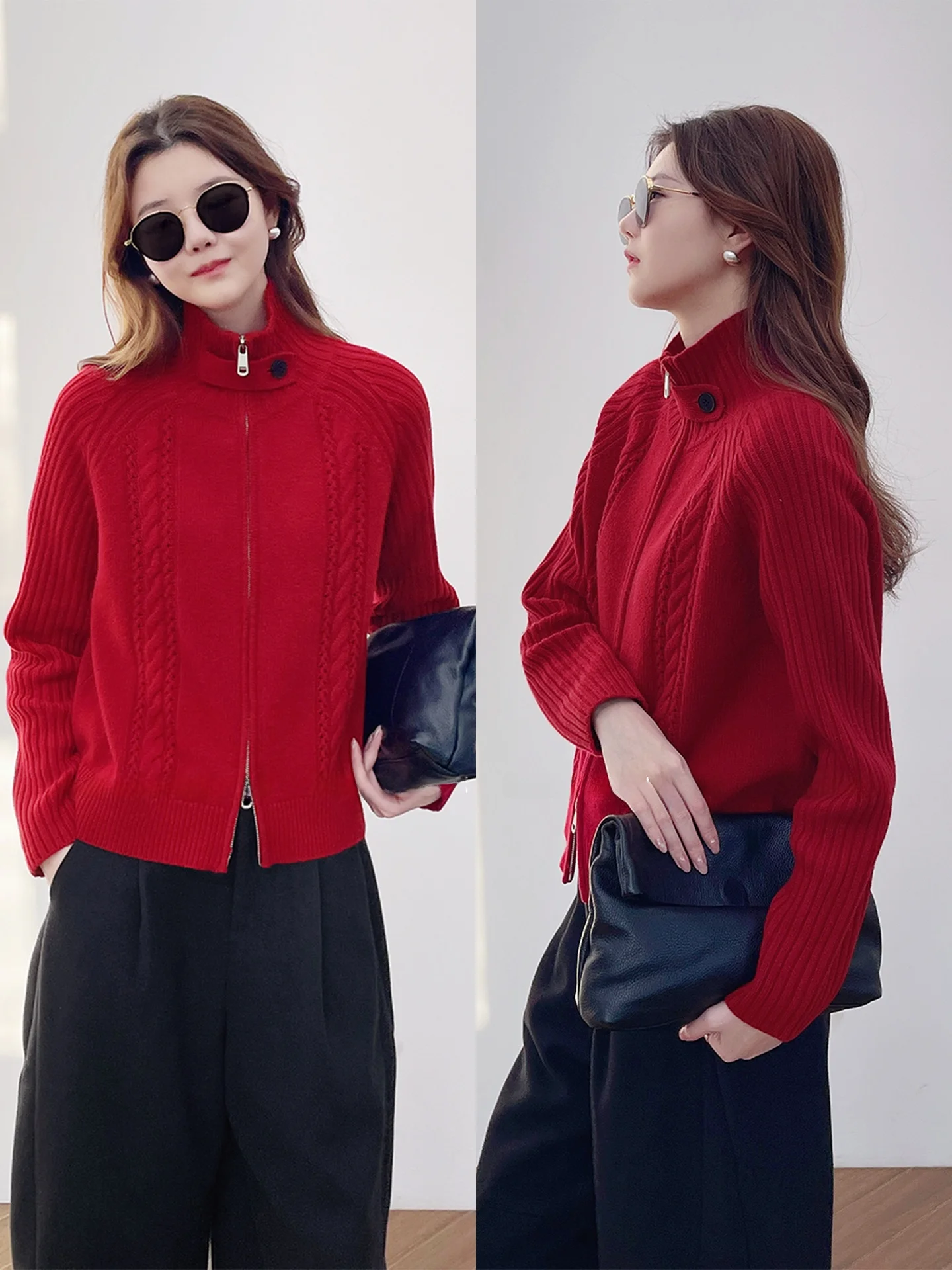 

Корейский свитер-кардиган Faion 00% камеерленд, с двойной молнией, красный, женская верхняя одежда, пушистый, длинный, весна 2026, новинка...