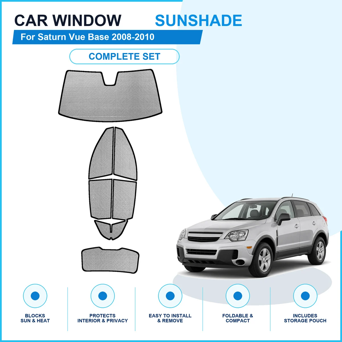 For Saturn Vue Base 2008-2010 Custom Full Set Window Sunshades Aluminum Foil Suction Cup Anti UV Privacy