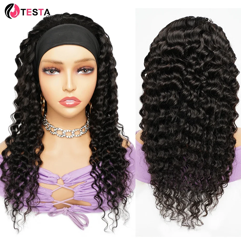 

Full Machine Made Remy Deep Wave Curly Headband Wigs Human Hair For Women Brazilian Wigs Without Glue None Lace Glueless Wig