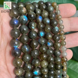 Smooth Natural Green Labradorite Round Loose Beads For Making Jewelry DIY Bracelet Ear Studs Accessories 15'' Inch 4/6/8/10/12mm