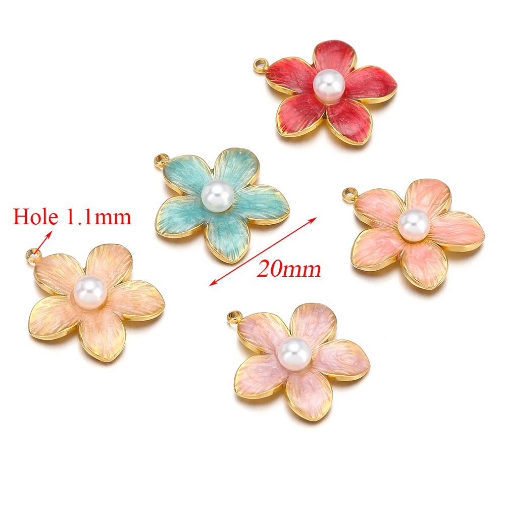 5 stücke Edelstahl 18k Gold Farbe Emaille bunte Blume Charms Anhänger für DIY Schmuck Halskette Herstellung Armbänder Zubehör