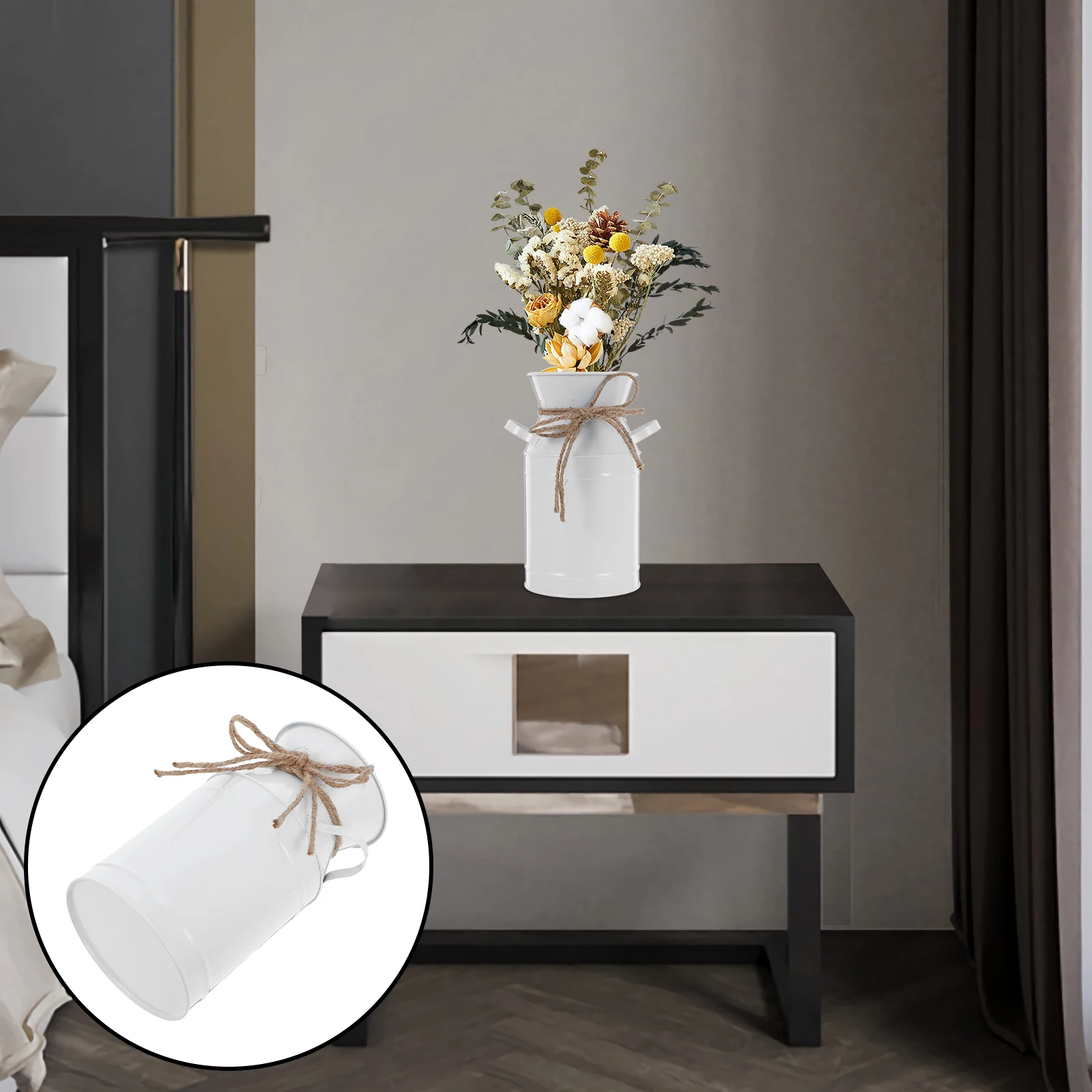 

Iron Flower Bucket Vintage Metal Vase For Dried Flowers Decorative Floral Vase Home Office Wedding Centerpiece Large Milk