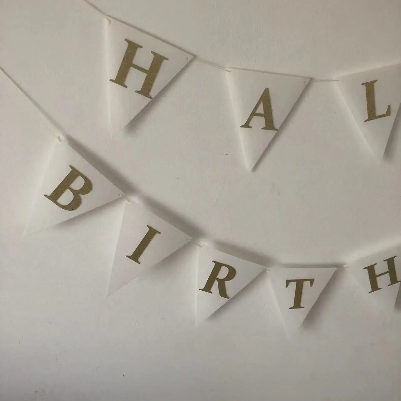 INS Baby Gold Glitter White Happy Birthday Garland Bunting Banner Pennant Half Birthday 100 Days Decor