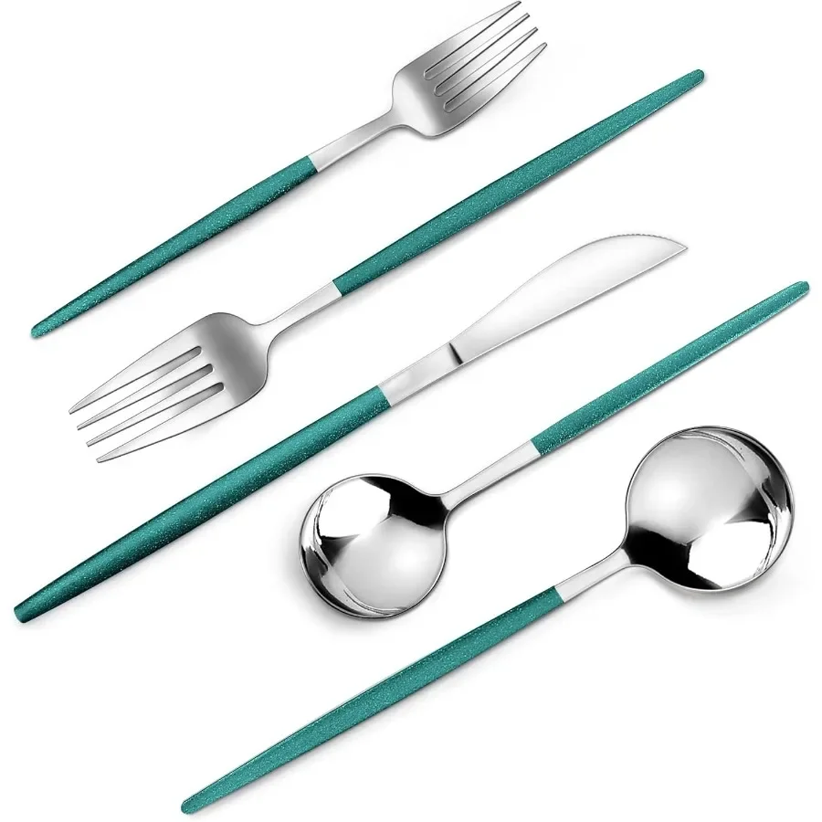 

Зеркальный серебристо-зеленый набор столовых приборов из нержавеющей стали, 20 предметов, набор столовых приборов с атласной отделкой, набор столовых приборов для 4 дома