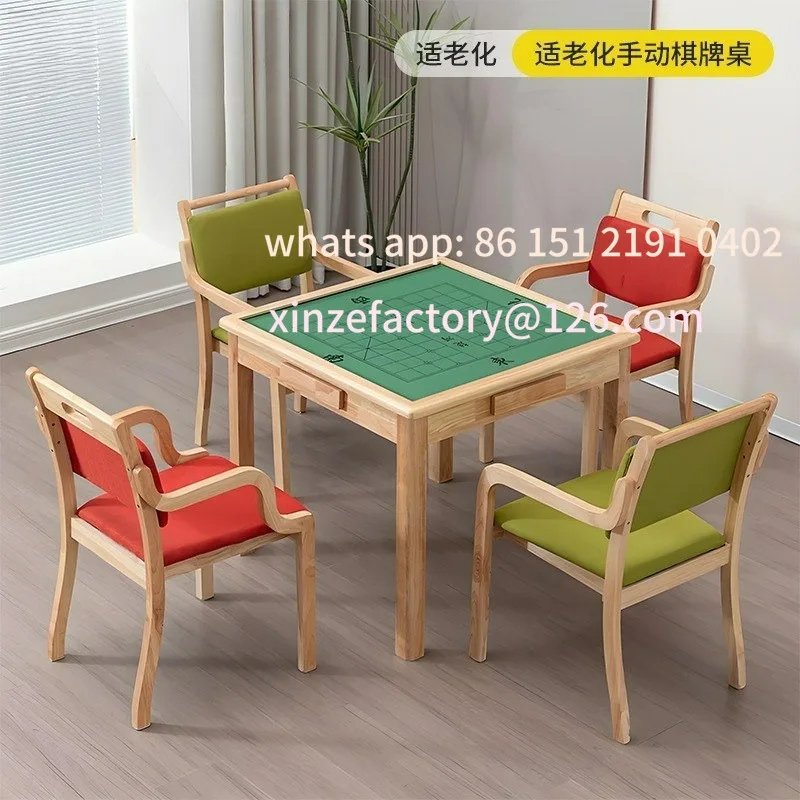 

Customizable Chess and Card Table Nursing Home Multifunctional Solid Wood Table Dining Table Chairs Chess and Card