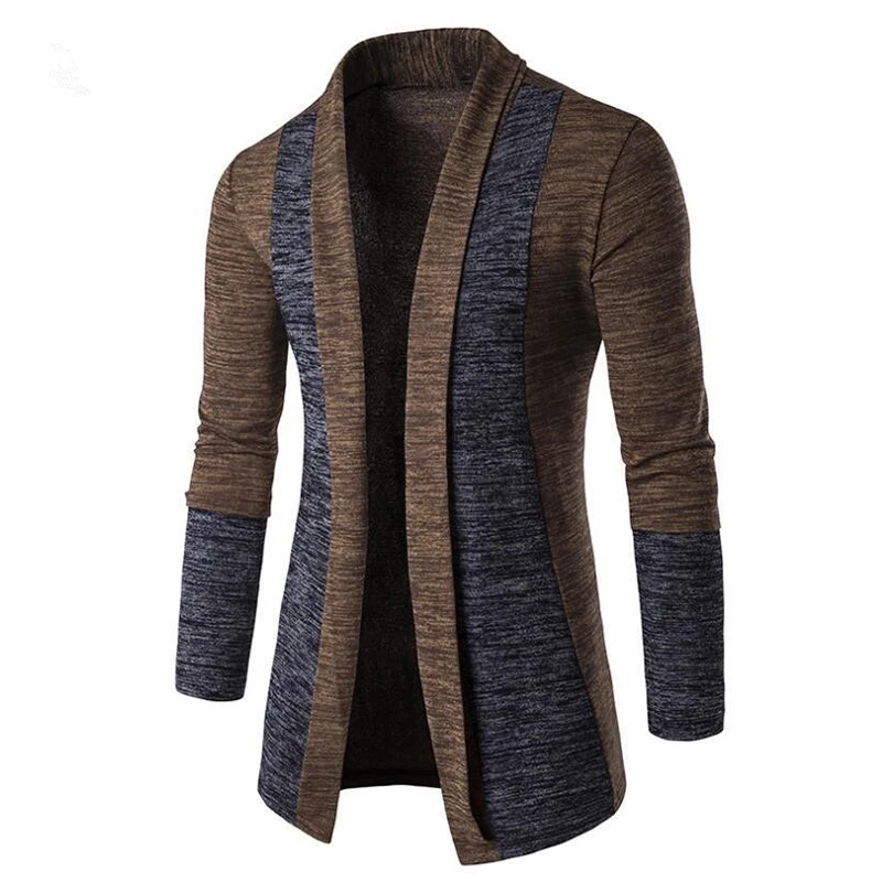 2024 Autumn Winter Retro Men Sweater Men\'s Cardigan Stitching Contrast Color Long-Sleeved Slim-Fit Sweater Jacket Masculina