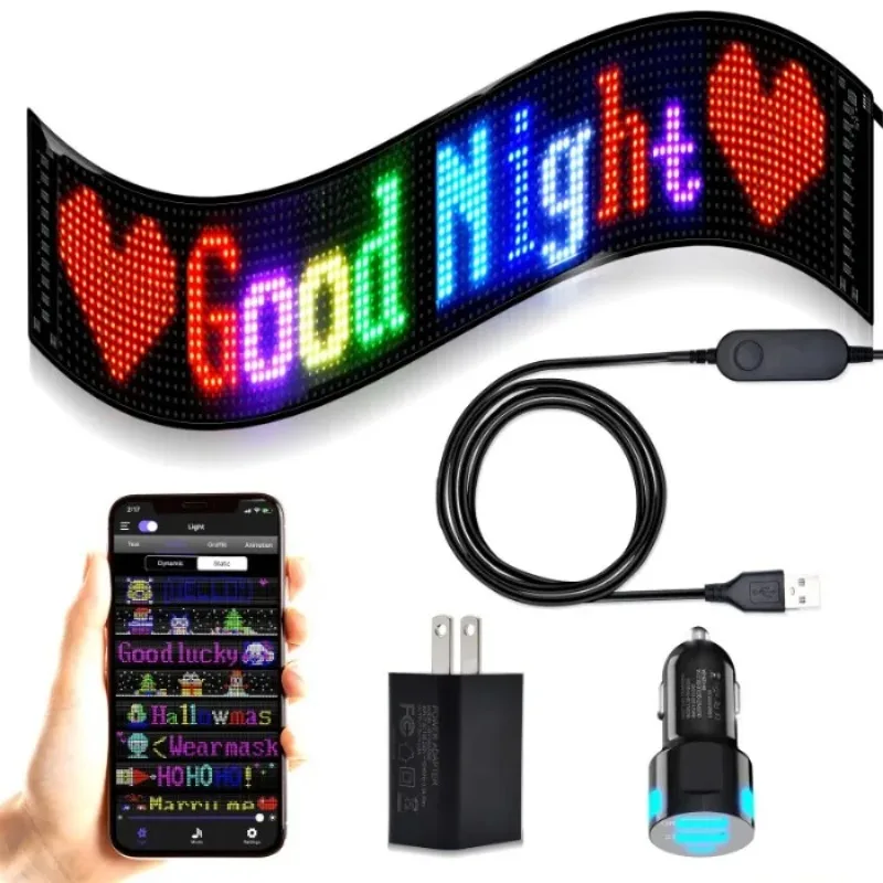 

Scrolling Advertising LED Sign USB 5V App Control Logo Light DIY Custom Text Pattern Animation Programmable Display Car Screen