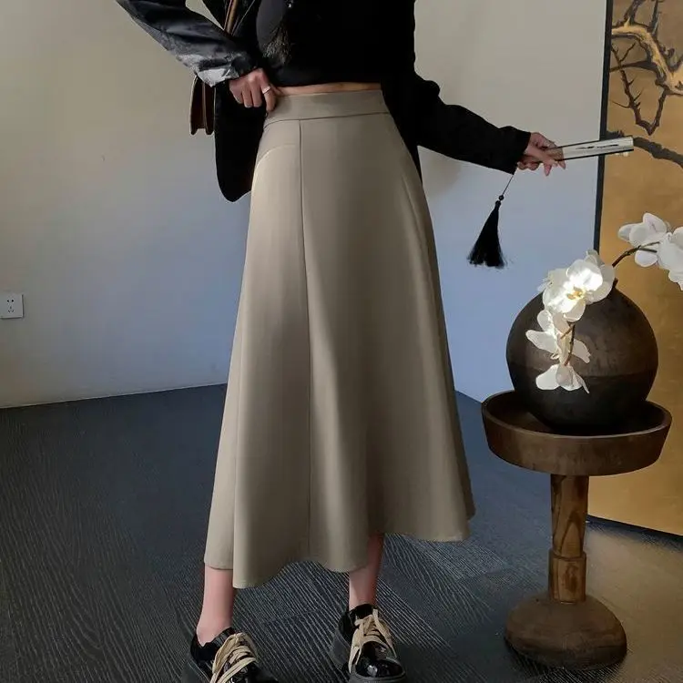 New Fashionable Versatile High Waist Suit Half Length Skirt for Women to Look Thin Medium Length Skirt Stylish A-line Skirt