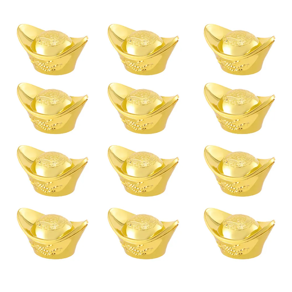 12個入り、プラスチック製の金塊の模造品。リビングや机の装飾に使える、繰り返し使えるパーティーデコレーション。環境に配慮したオーナメント。