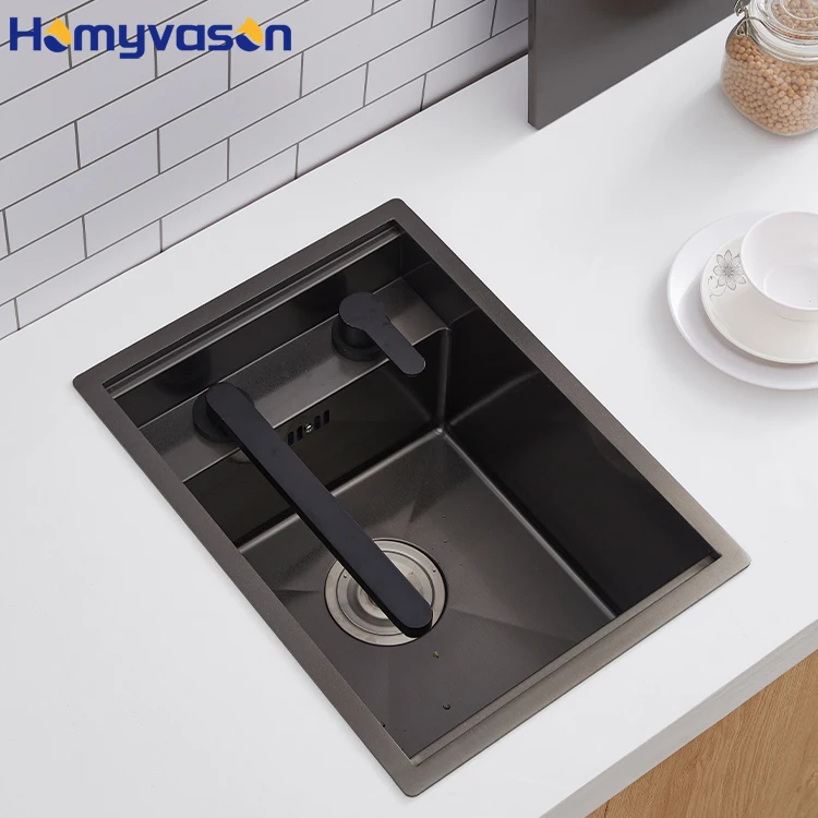4835,3045,3545cm Modern Black Hand Made 304 Stainless Steel Hidden Kitchen Sink Wash Basin Bar Small Single Sink With Cover