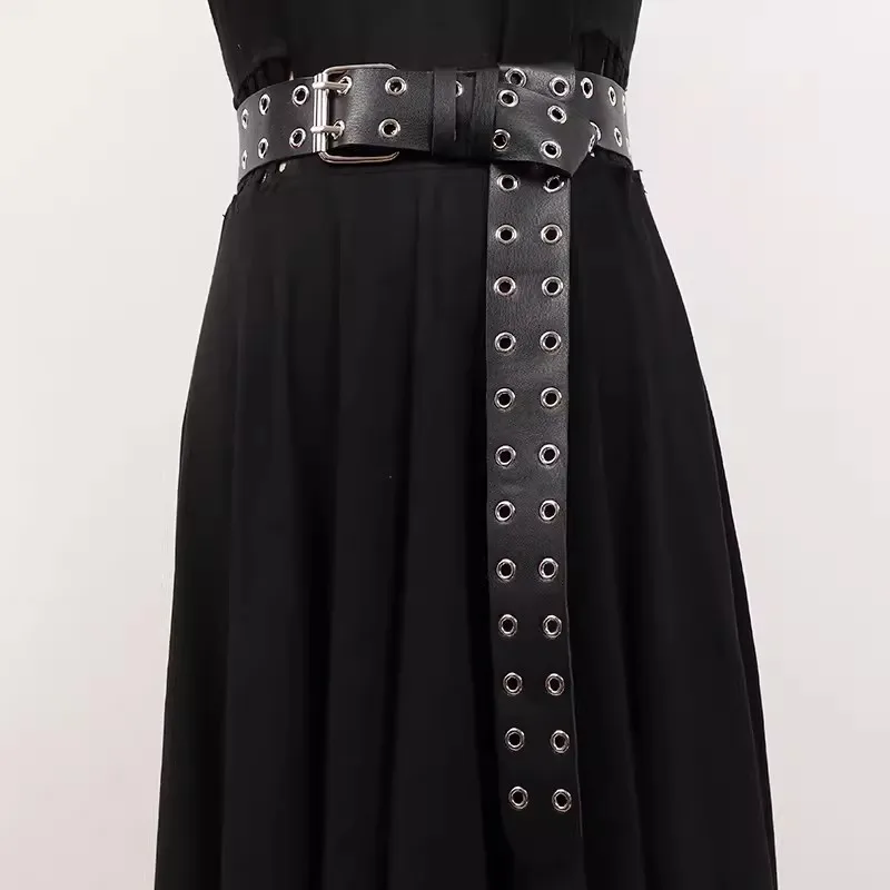 Women's Fashion PU Leather Hollow Out Long Cummerbunds Female Dress Corsets Waistband Belts Decoration Wide Belt R1880