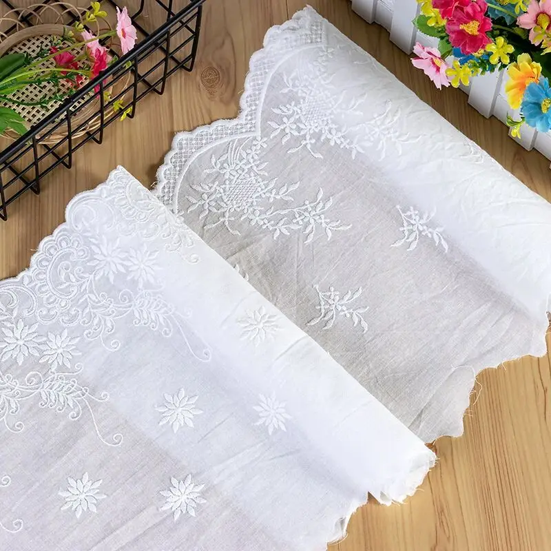 Exquisite White Embroidery Flowers Lace Applique Tulle Mesh Cotton Fabric Ribbon Wedding Dress Head Veil Sewing Accessories