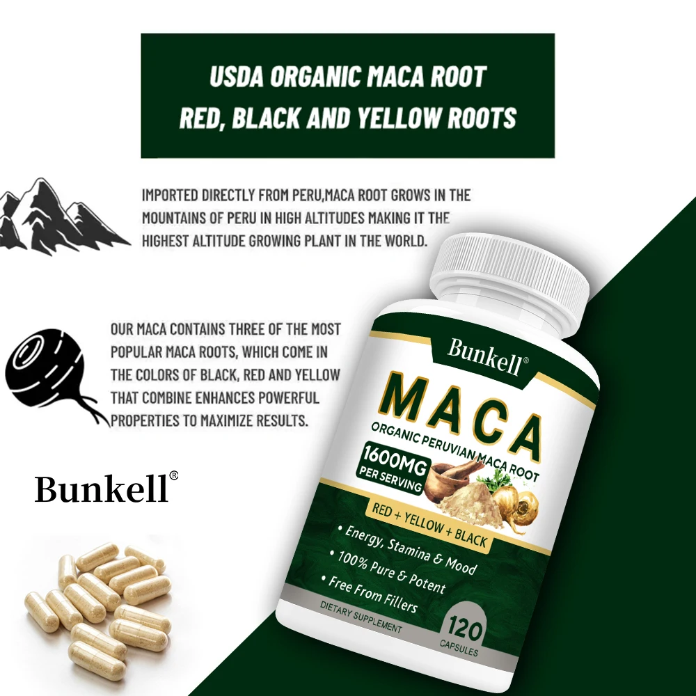 Bunkell Organic Peruvian Maca 1600 Mg - Energy, Stamina & Mood Supports Immune System