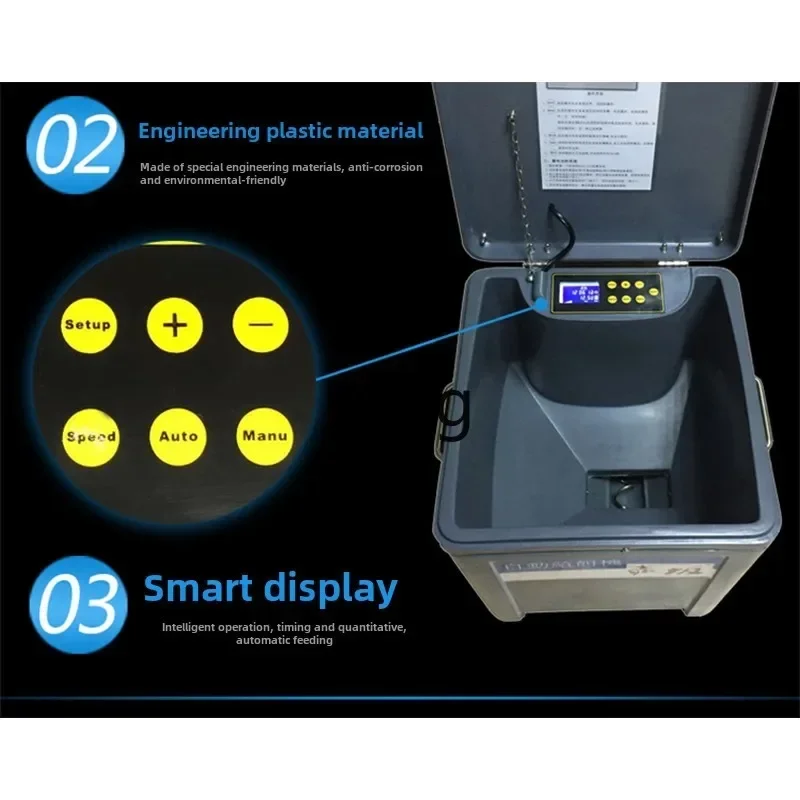 LMM solar fish pond automatic feeder, intelligent timing of fish feed feeder in farm