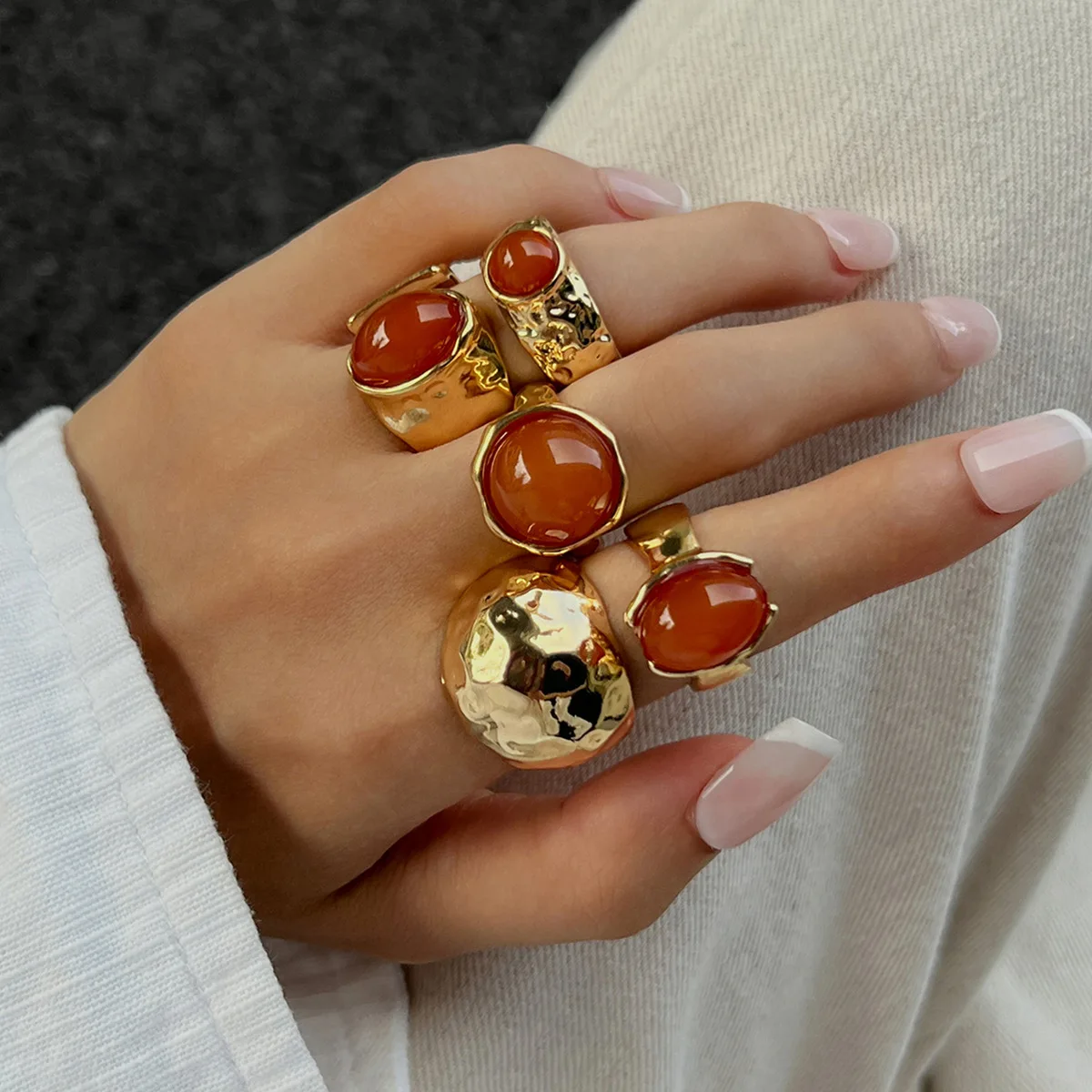 Punk Lava Textured Chunky Dome Ring Set for Women Multicolored Natural Stone Gold Plated Wide Knuckle Rings Summer Jewelry 2026