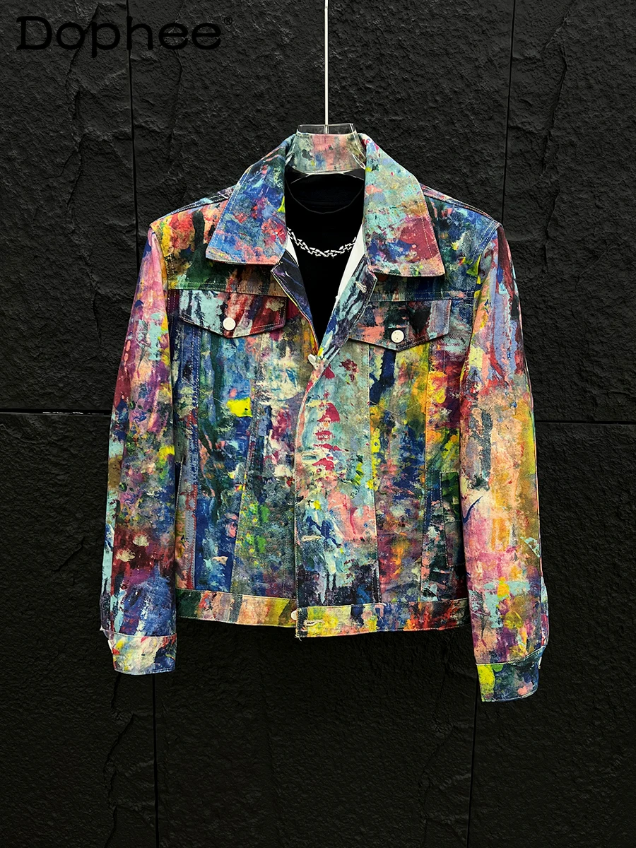 

Spring Autumn New Style Personalized Painted Graffiti Denim Jacket Fashion Trend Versatile Loose Casual Jacket for Trendy Men