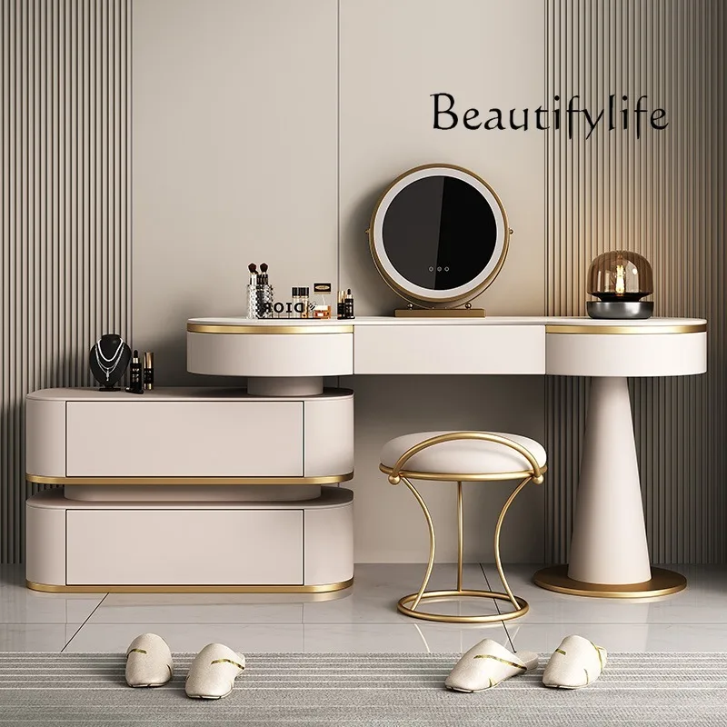 Light Luxury Stone Plate Solid Wood Dressing Table Storage Cabinet Integrated Simple Small Apartment High Sense Makeup Table