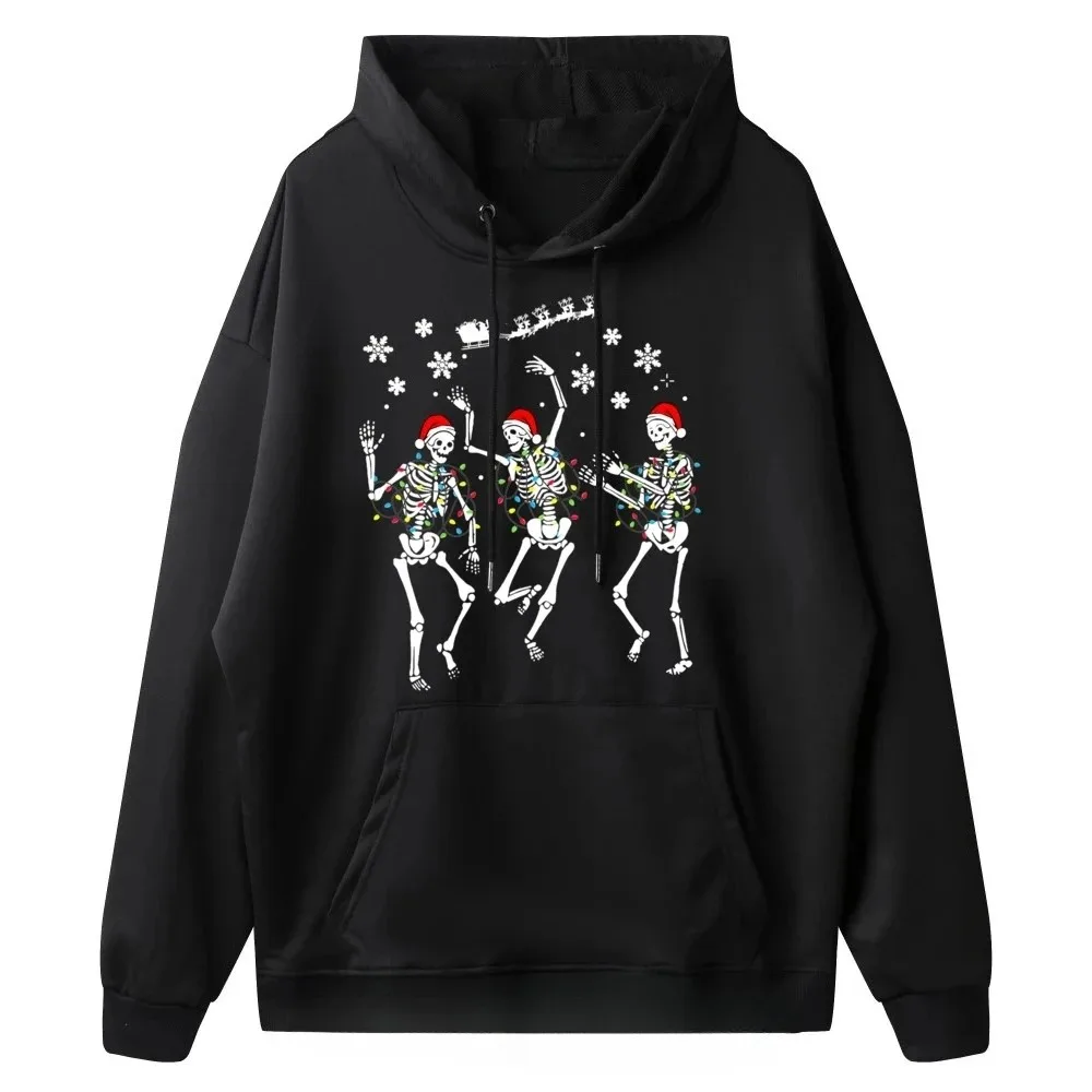 Christmas Tree Light Skull Skeleton Dancing Harajuku Women Hoodie Graphic Print Loose Women's Oversize Autumn Winter Sweatshirt