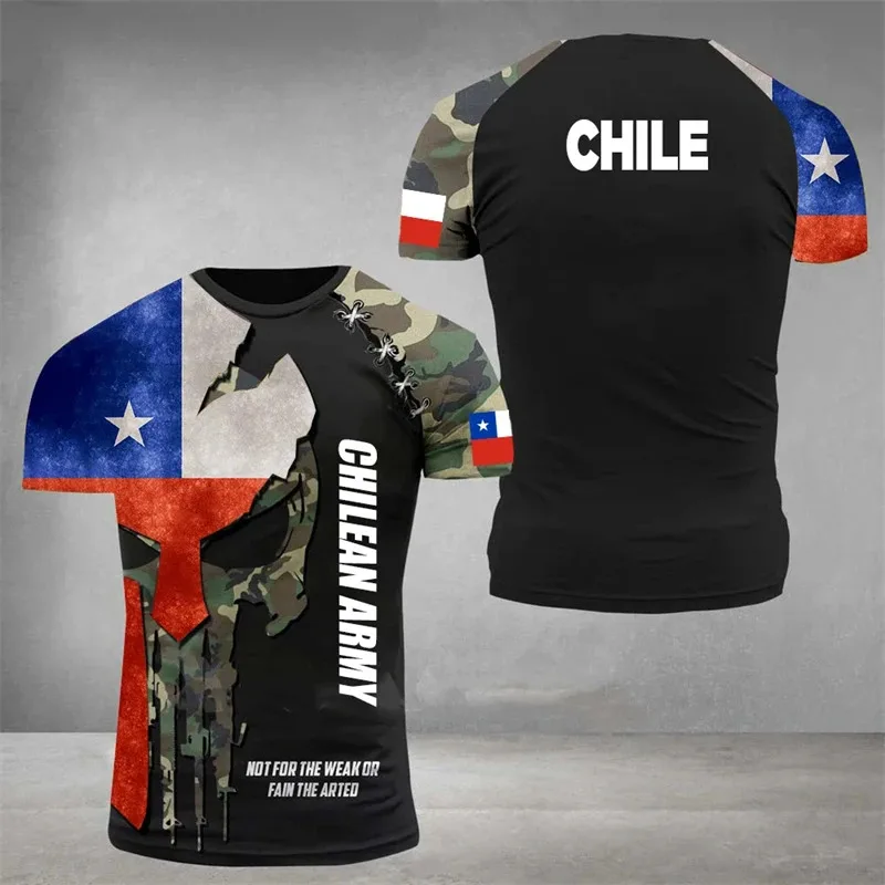 Chile Flag Camouflage 3D Printed T Shirt For Men Vintage Veteran Army Camo T-Shirt Military Soldier Streetwear Ropa Hombre To