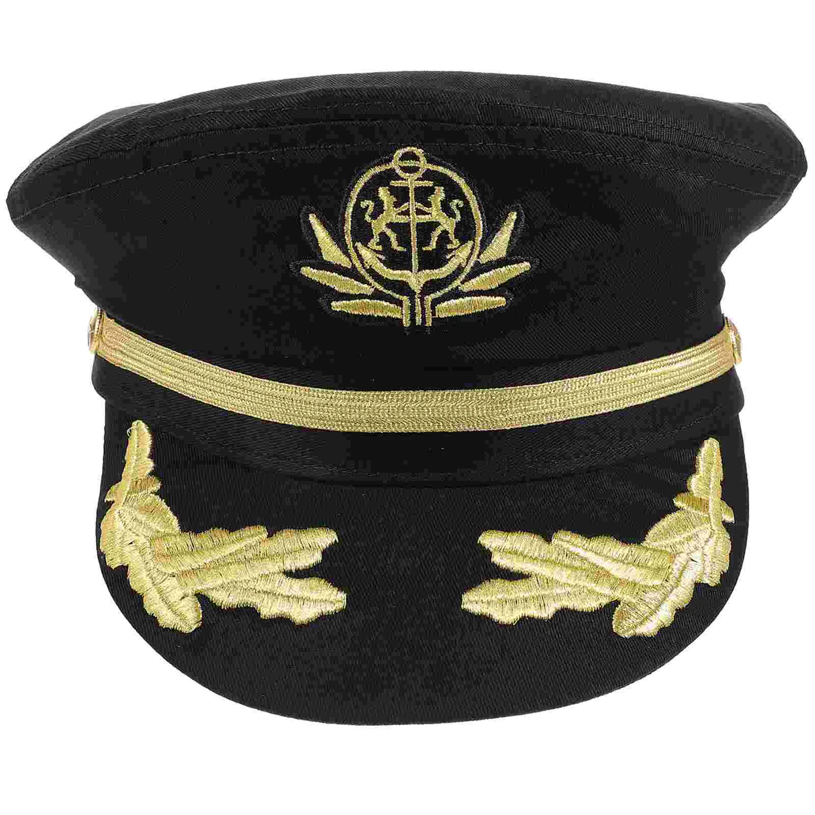 Black European and American Style Captain Navy Sailor Hat Halloween Cosplay (black) Hats for Party Fabric Bride Marine