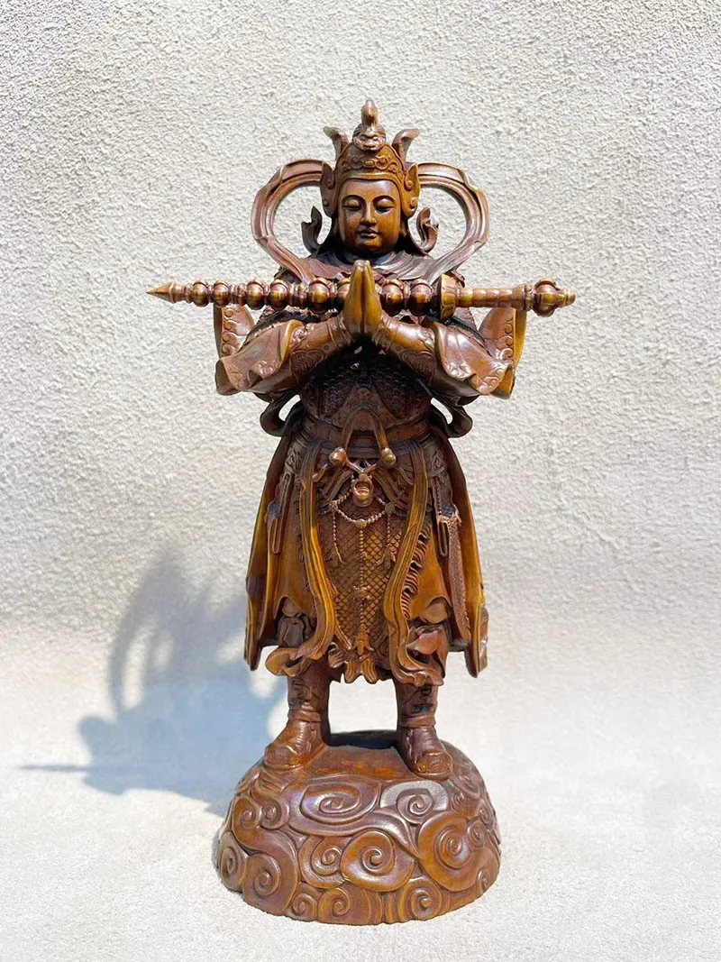 BY259 - 20 X 10 X 6 CM Boxwood Carved Figurine : Warrior Guardian