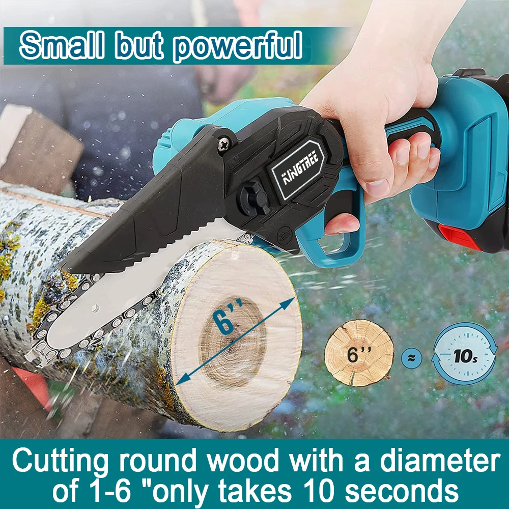 Kingtree Cordless Electric Chain Saw Woodworking Handheld Pruning Chainsaw Garden Portable Cutting Power Tool for Makita Battery