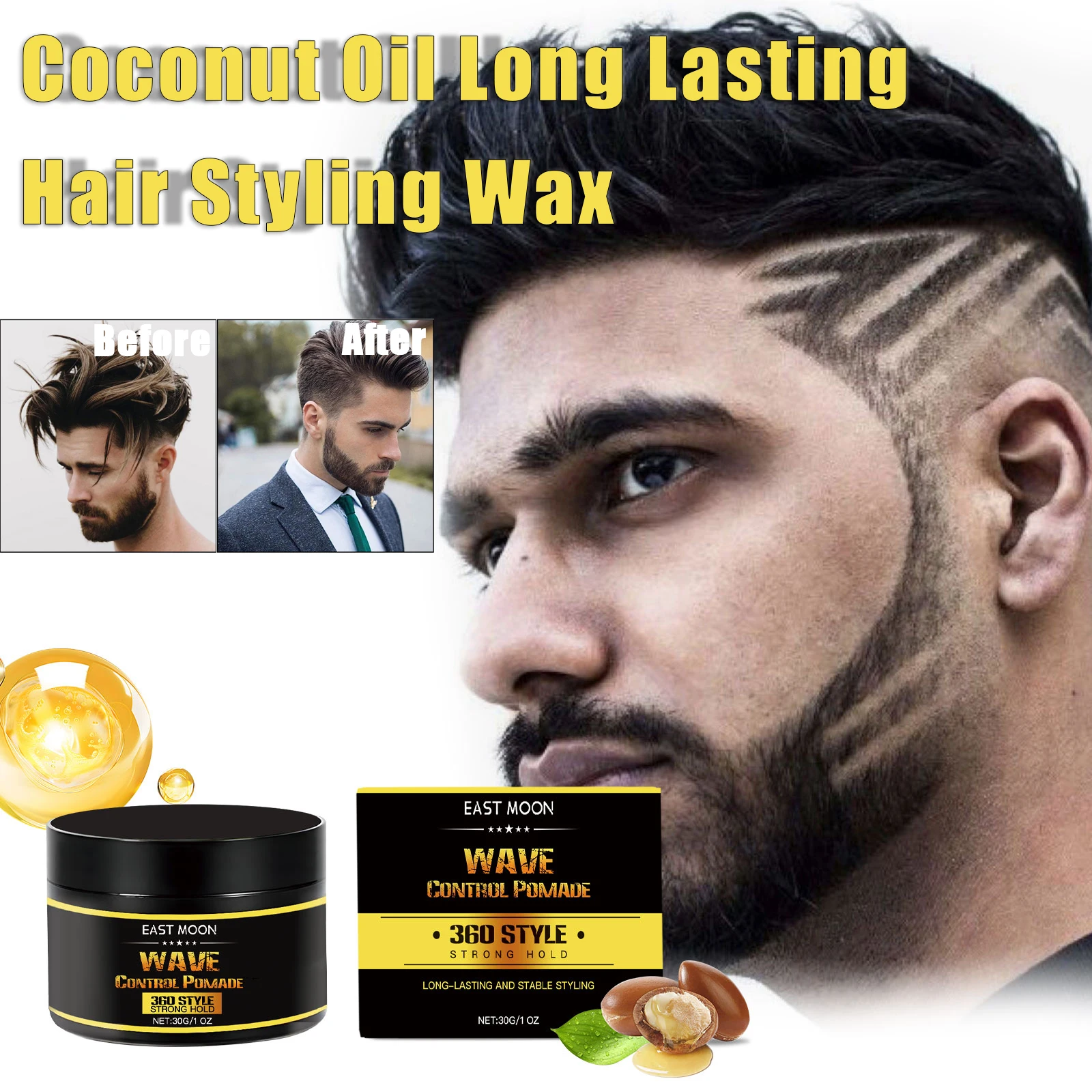 Coconut Oil Lasting Stying Wax Fluffy Hair Pomade Wax Keep Hair Oil Edge Control Barbershop Tools Salon Hairdressing Mud